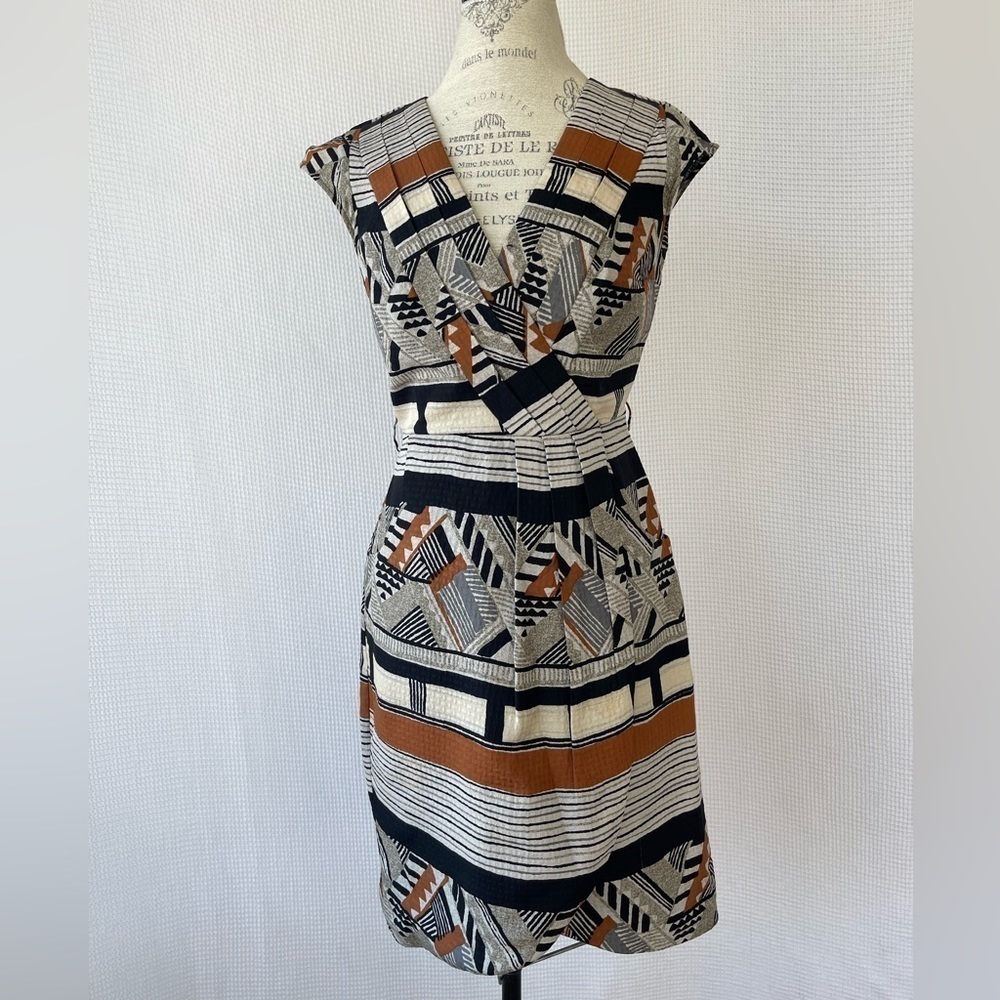 Tracy Reese brown, cream, and and black Silk Dress